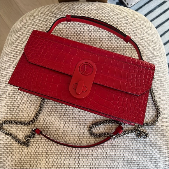 Christian Louboutin Calfskin Alligator Embossed Elisa Baguette in Red - Picture 4 of 12